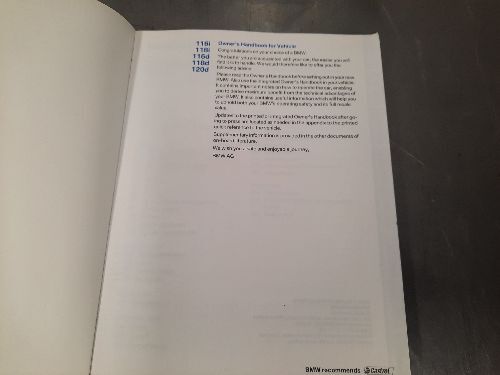 BMW F20 F21 1 SERIES Owners Handbook & Wallet